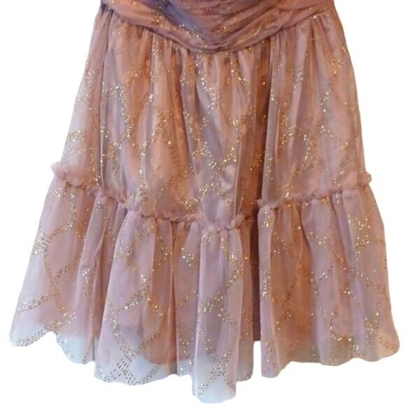 As U Wish Strapless Champaign Pink/Gold Shimmer Tulle Mini Dress Size 3 Juniors - Picture 3 of 14